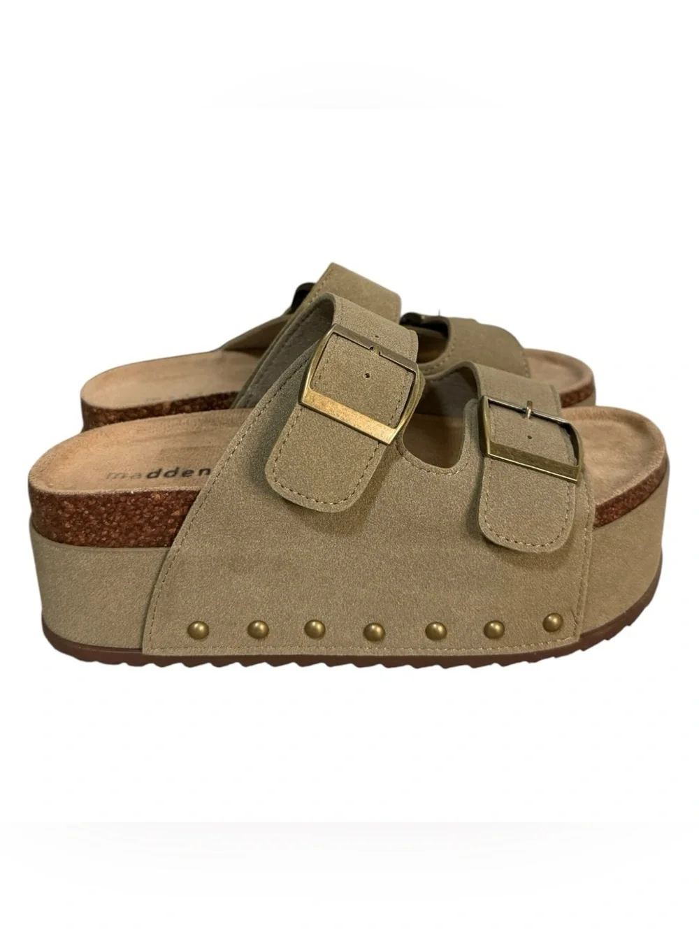 Madden Girl Double Buckle Platform Slide Sandals Taupe Women’s Size 6